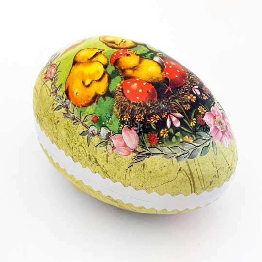 6" Vintage Style Chicks and Nest Papier Mache Easter Egg Container ~ Germany